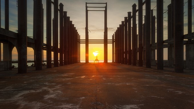 Old architecture in sunset, Thailand